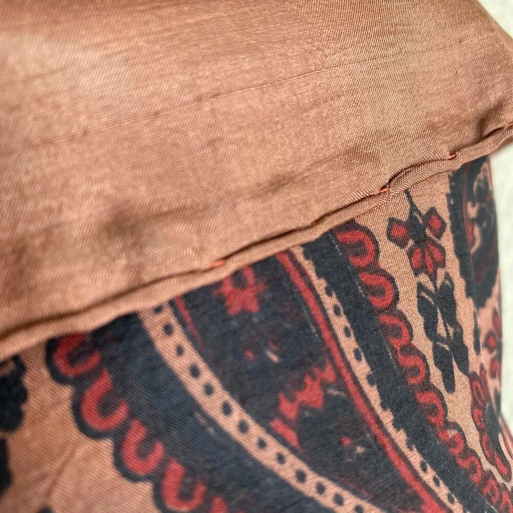 Vintage silk scarf black & brown paisley print 24